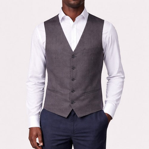French Connection Herringbone Waistcoat in Charcoal