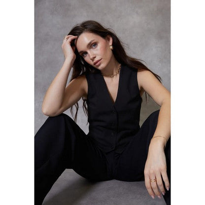 Threadbare Ladies Queen Fitted Waistcoat in Black