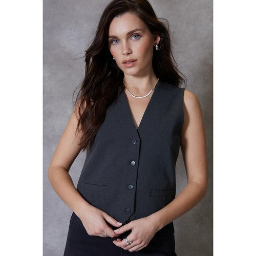 Threadbare Ladies Queen Fitted Waistcoat in Grey