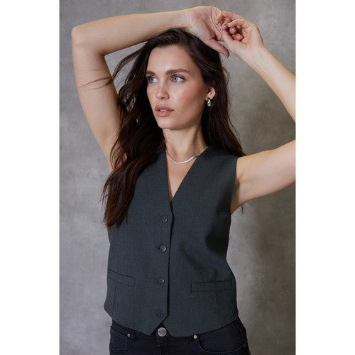 TB1D08720A Threadbare Ladies Queen Fitted Waistcoat in Grey
