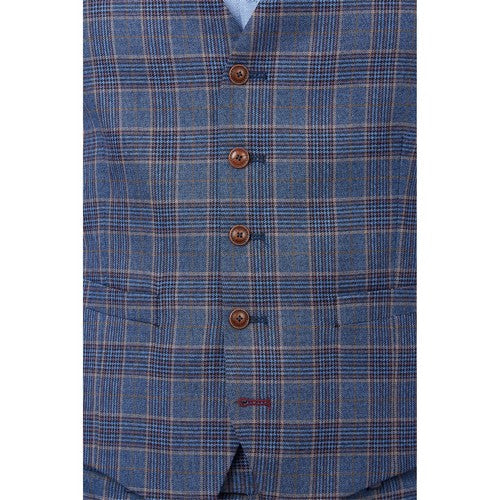 Antique Rogue Plaid Floral  Waistcoat in Navy with Blue Stripes