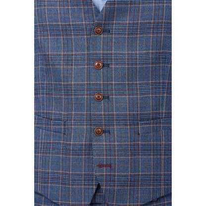 Antique Rogue Plaid Floral  Waistcoat in Navy with Blue Stripes