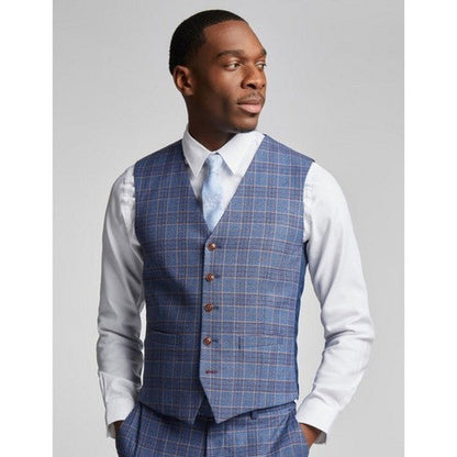AB23104W Antique Rogue Plaid Floral  Waistcoat in Navy with Blue Stripes