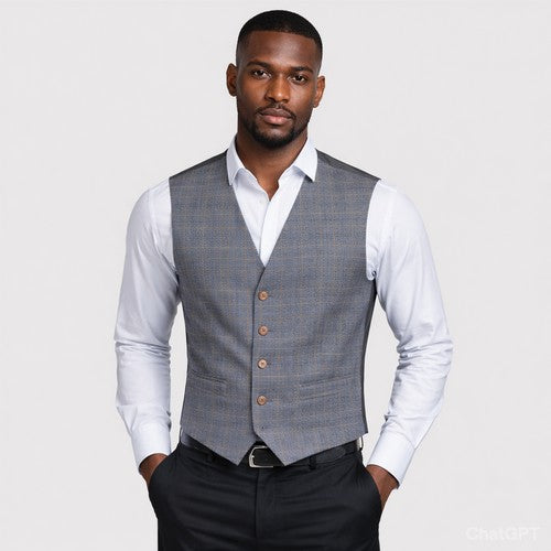 Antique Rogue Plaid Floral  Waistcoat in Navy with Brown Stripes