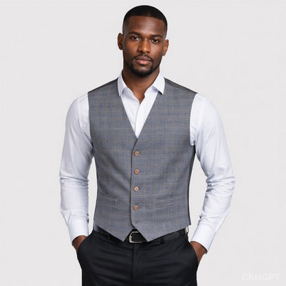 Antique Rogue Plaid Floral  Waistcoat in Navy with Brown Stripes