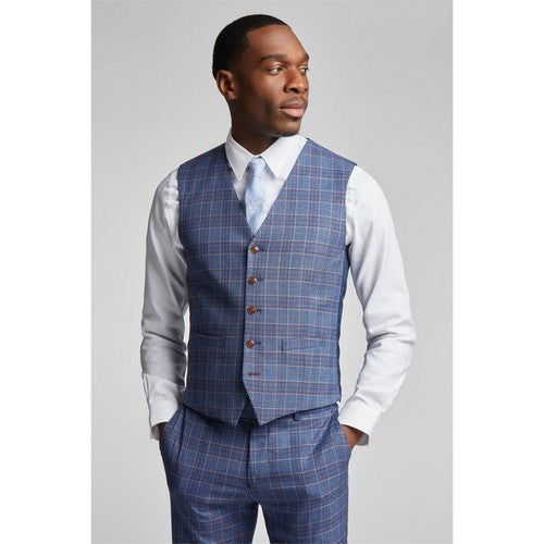 Antique Rogue Plaid Floral  Waistcoat in Navy with Blue Stripes