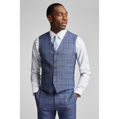 Antique Rogue Plaid Floral  Waistcoat in Navy with Blue Stripes