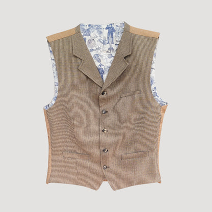 Gibson London Houndstooth Toile De Jouy Waistcoat in Fawn