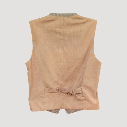 Gibson London Houndstooth Toile De Jouy Waistcoat in Fawn