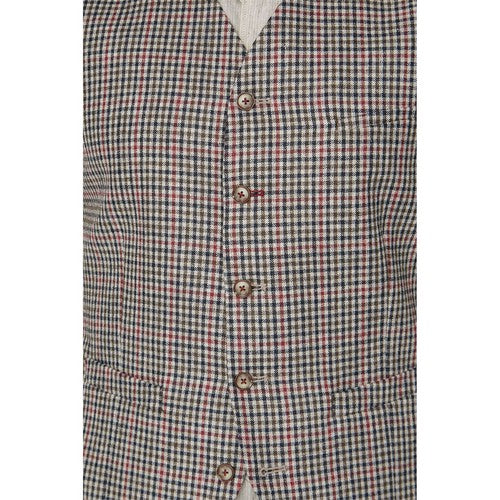 Gibson London Plaid Toile De Jouy Waistcoat in Burgandy