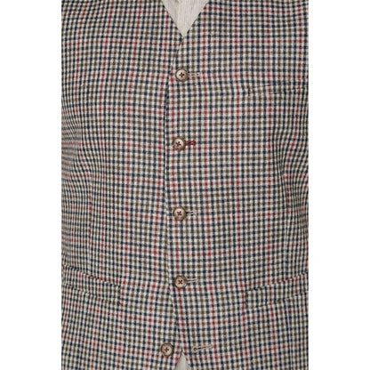 Gibson London Plaid Toile De Jouy Waistcoat in Burgandy