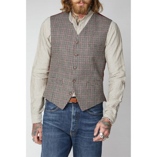 Gibson London Plaid Toile De Jouy Waistcoat in Burgandy