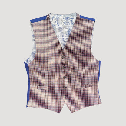 Gibson London Plaid Toile De Jouy Waistcoat in Burgandy