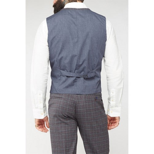 Gibson London Plaid Toile De Jouy Waistcoat in Grey