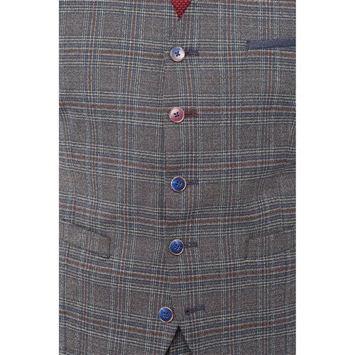Gibson London Plaid Toile De Jouy Waistcoat in Grey