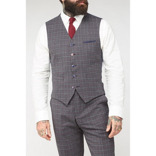 Gibson London Plaid Toile De Jouy Waistcoat in Grey