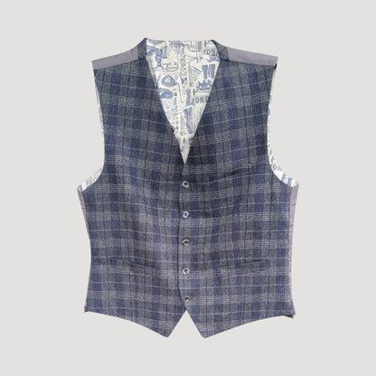 Gibson London Plaid Toile De Jouy Waistcoat in Grey
