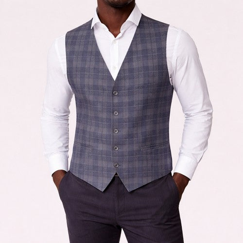 Gibson London Plaid Toile De Jouy Waistcoat in Grey