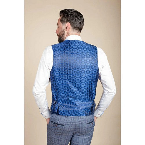 Mark Darcy Plaid Geometric Print Waistcoat in Grey / Blue