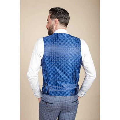 Mark Darcy Plaid Geometric Print Waistcoat in Grey / Blue