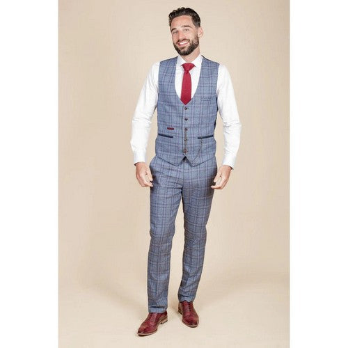 Mark Darcy Plaid Geometric Print Waistcoat in Grey / Blue