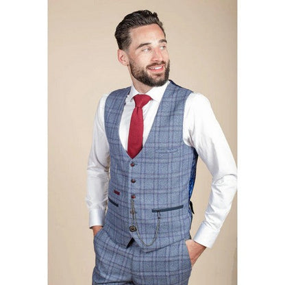 ABBOT Mark Darcy Plaid Geometric Print Waistcoat in Grey / Blue