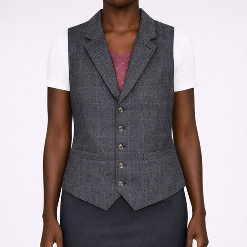 John Lewis 100% Cotton Plaid Waistcoat in Dark Grey
