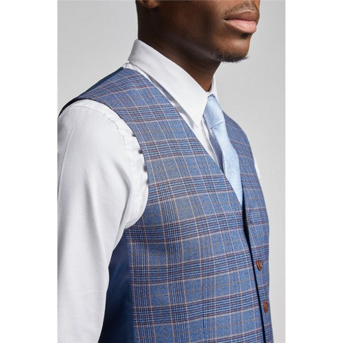 Antique Rogue Plaid Novelty Insect Pattern Waistcoat in Navy