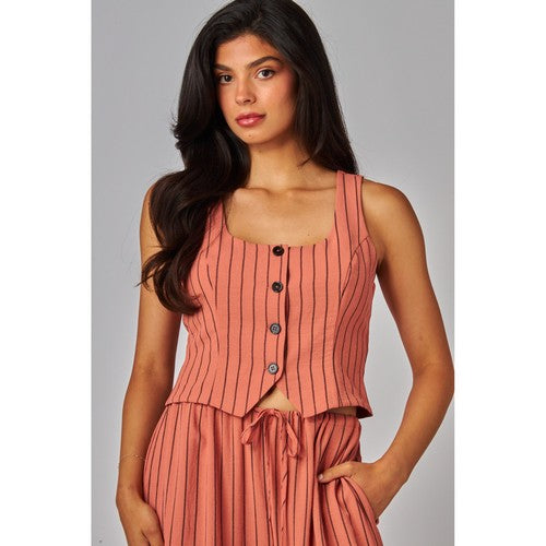 Pinstripe Waistcoat in Clay