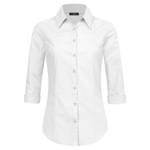WT1947 Stretch Cotton 3/4 Sleeve Shirt in Bright White