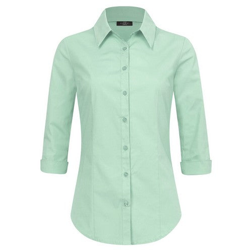 WT1947 Stretch Cotton 3/4 Sleeve Shirt in Cool Mint