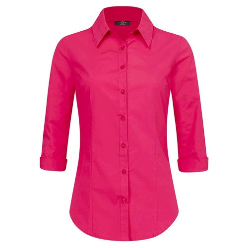 WT1947 Stretch Cotton 3/4 Sleeve Shirt in Fuchsia