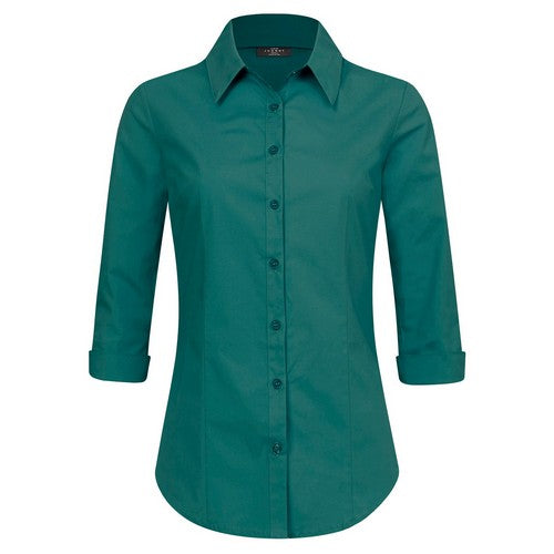 WT1947 Stretch Cotton 3/4 Sleeve Shirt in Hunter Green