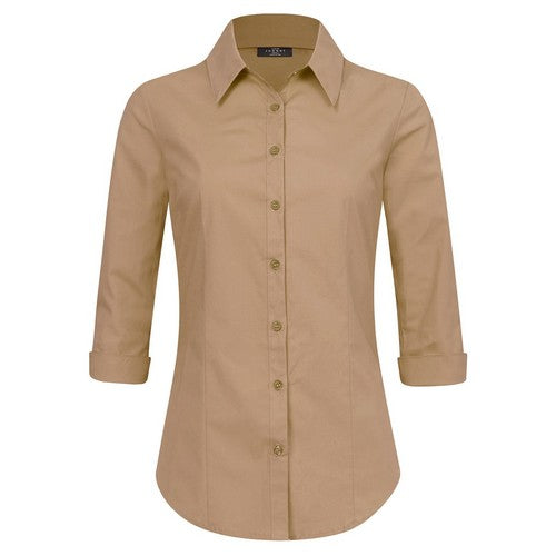 WT1947 Stretch Cotton 3/4 Sleeve Shirt in New Khaki