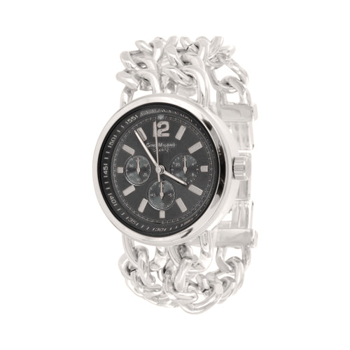Gino Milano MK Cuban Link Double Chain Watch Silver
