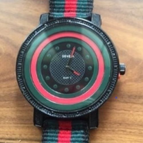 Geneva Red & Green Canvas Strap Giant Face Watch