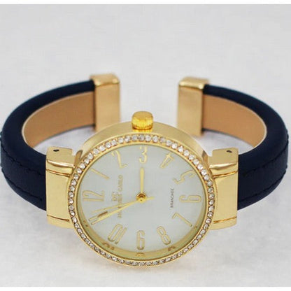 Montres Carlo Rhinestone Leather Cuff Watch in Blue
