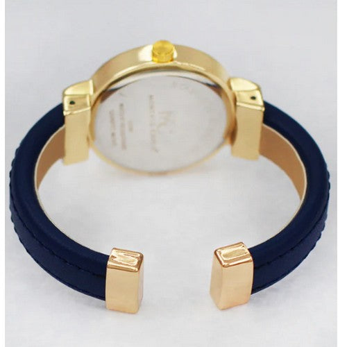 Montres Carlo Rhinestone Leather Cuff Watch in Blue