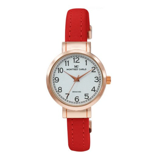 4757 Montres Carlo Leather Cuff Watch in Red