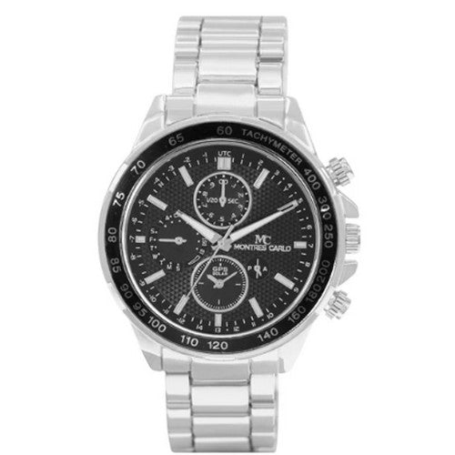 5562 Montres Carlo Metal Band Chrono Watch in Silver & Black