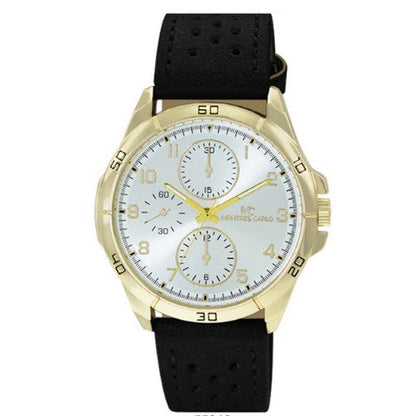 5531 Montres Carlo Leather Band Chrono Watch in Gold & Black