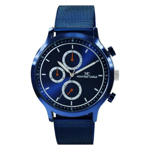 5533 Montres Carlo Mesh Band Chrono Watch in Blue