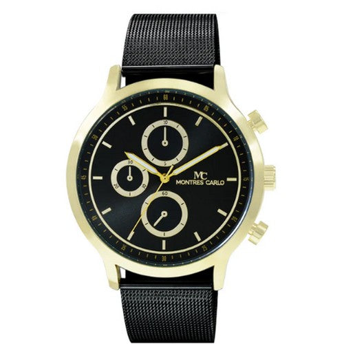 5533 Montres Carlo Mesh Band Chrono Watch in Gold & Black