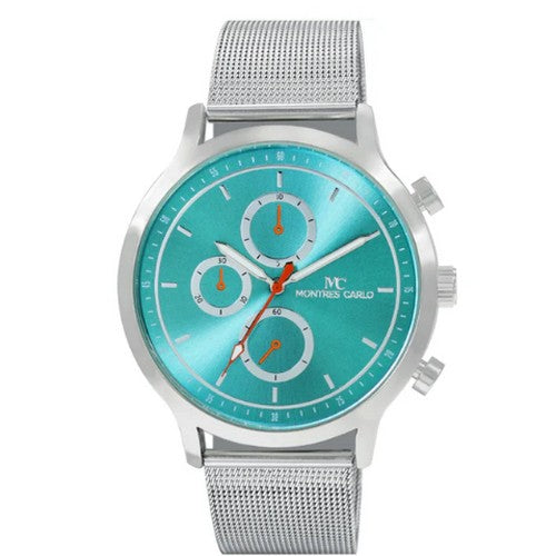5533 Montres Carlo Mesh Band Chrono Watch in Silver & Green
