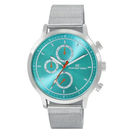 5533 Montres Carlo Mesh Band Chrono Watch in Silver & Green