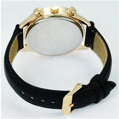 Montres Carlo Leather Band Chrono Watch in Gold & Black