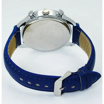 Montres Carlo Leather Band Chrono Watch in Silver & Blue