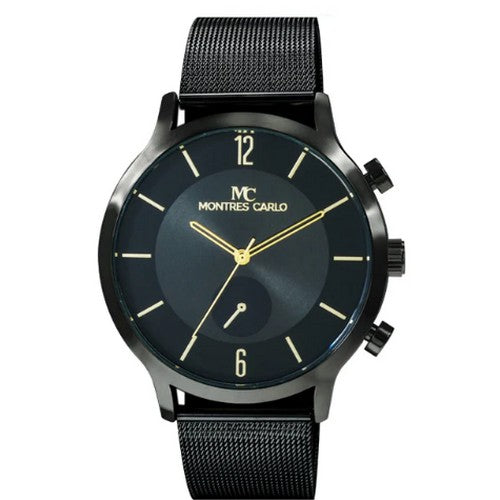 5532 Montres Carlo Mesh Band Classic Watch in Black