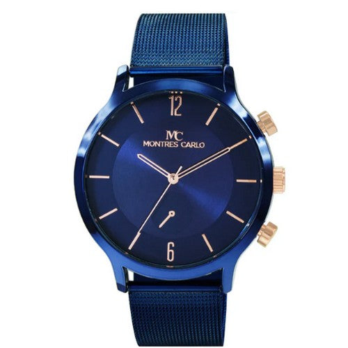 5532 Montres Carlo Mesh Band Classic Watch in Blue