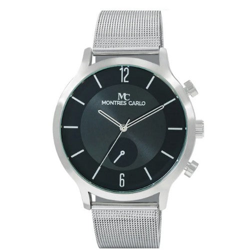 5532 Montres Carlo Mesh Band Classic Watch in Silver & Gun